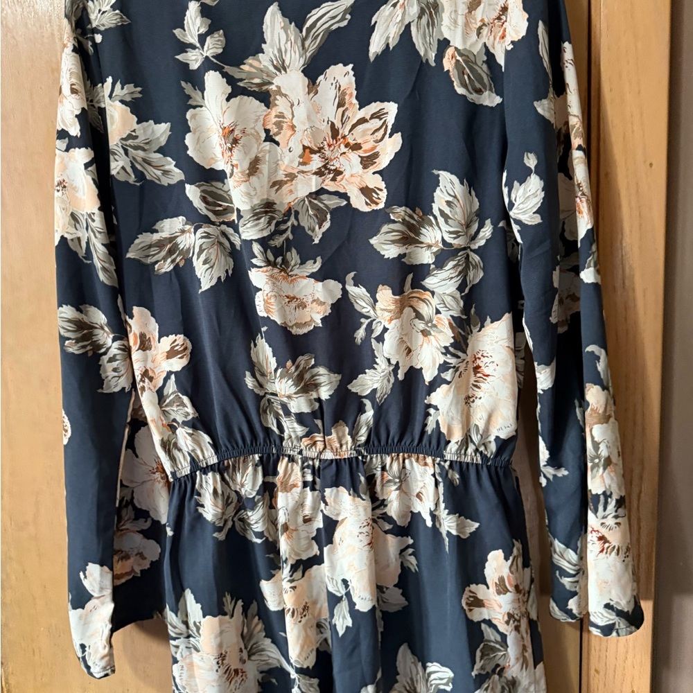 Lulu's Cream and Blue Floral Jumpsuit - Picture 4 of 4